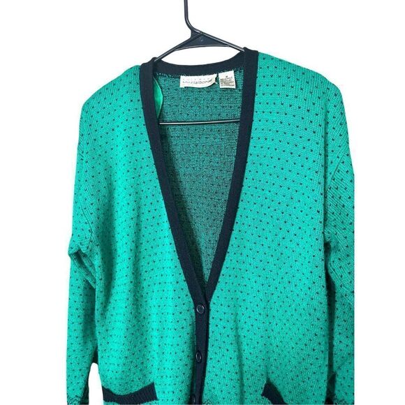 Vintage Liz Claiborne Green Polka Dot Cardigan Button Front Size M - Picture 2 of 8